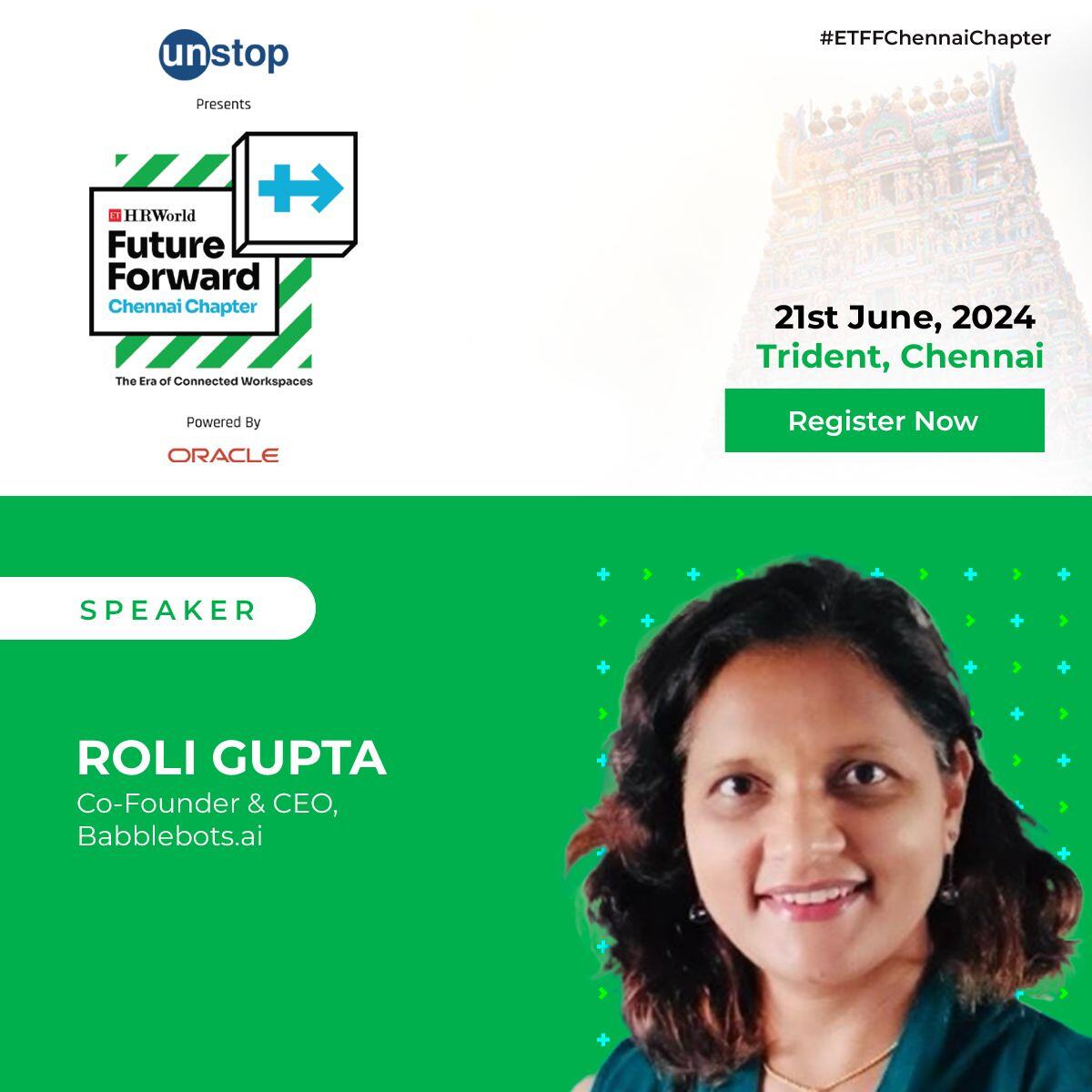 Speaker announcement of Roli gupta at Future Forward chennai chapter