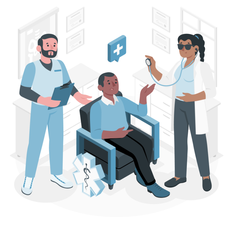 Vector image of doctors with a patient representing on-demand healthcare